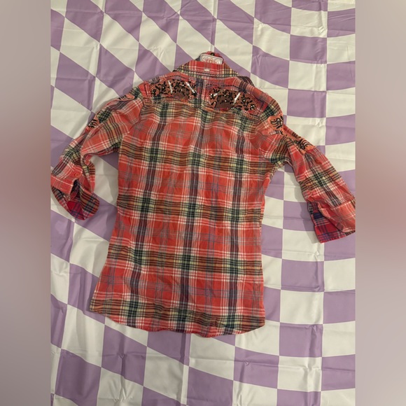 ROAR “Destined To” Western Plaid 3/4 sleeve- Lace & Crystals - Size M - Picture 8 of 11